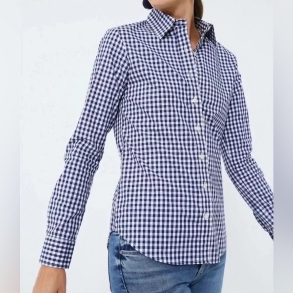 UNTUCKit Belleza Women’s Gingham Long Sleeve Button Down Shirt Sz 4 Blue White